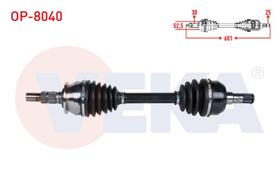 Veka OP-8040 Complete Axle Left Front Opel Astra J 1.6 Turbo (A16let) M-T Length 601mm 2009-2016 — Axles, CV Joints & Boots