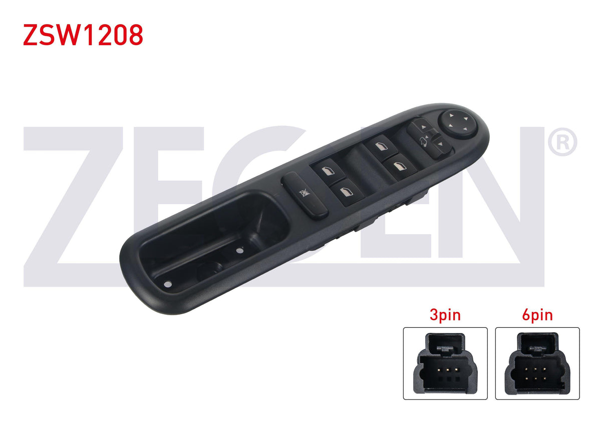 Zegen ZSW1208 Glass Release Switch Group Mirror Adjustable 9 Pin Peugeot 407 2004-2011