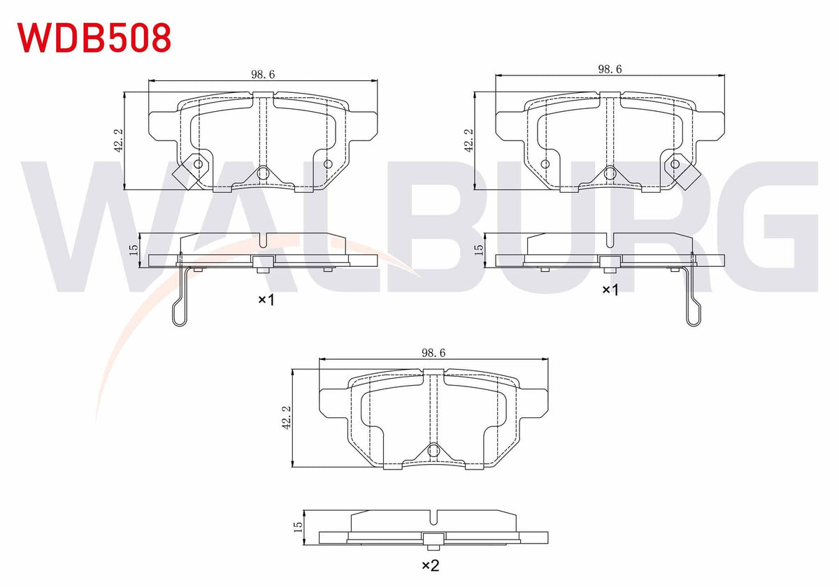 WALBURG WDB508 Brake Pad Rear Toyota Corolla (E15_) 1.6 Vvt-I 2007-2012 / Auris (Zre15) 1.6 Vvt-I 2007-2012 / Ya — Brake Pads