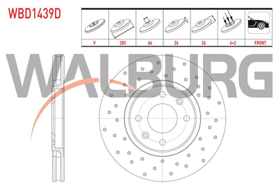 WALBURG WBD1439D Brake Disc Front Air Performance Drilled 4 Bjn 283X26x66x26 Peugeot 406 2.0i-3.0 1995 — Brake Rotors & Drums