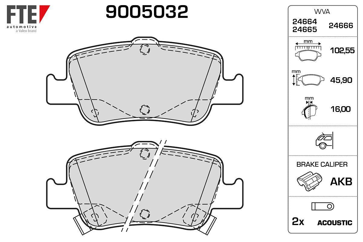 Fte 9005032 Brake Pad Rear Toyota Auris 1.4 D4d 1.6 07- Corolla 1.4 D4d 1.6 07-12 — Brake Pads
