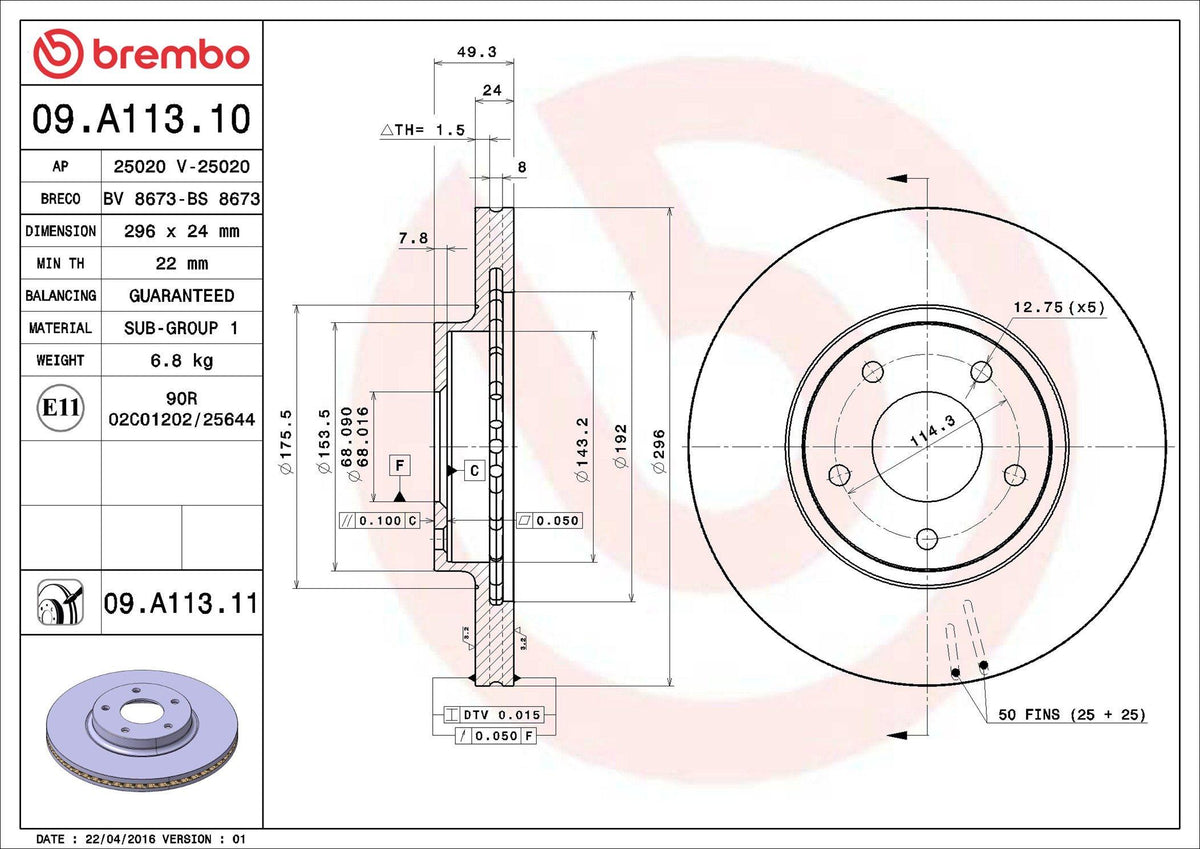 Brembo 09.A113.11 Brake Disc Front Nissan Maxima 2000-/ Infiniti I35 2021-/ — Brake Rotors & Drums