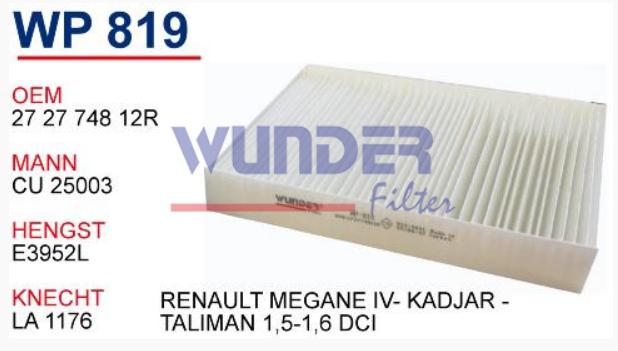 Wunder WP819 Renault Megane 4 2015- Cabin Air Filter without Carbon All Models — Air & Cabin Filters