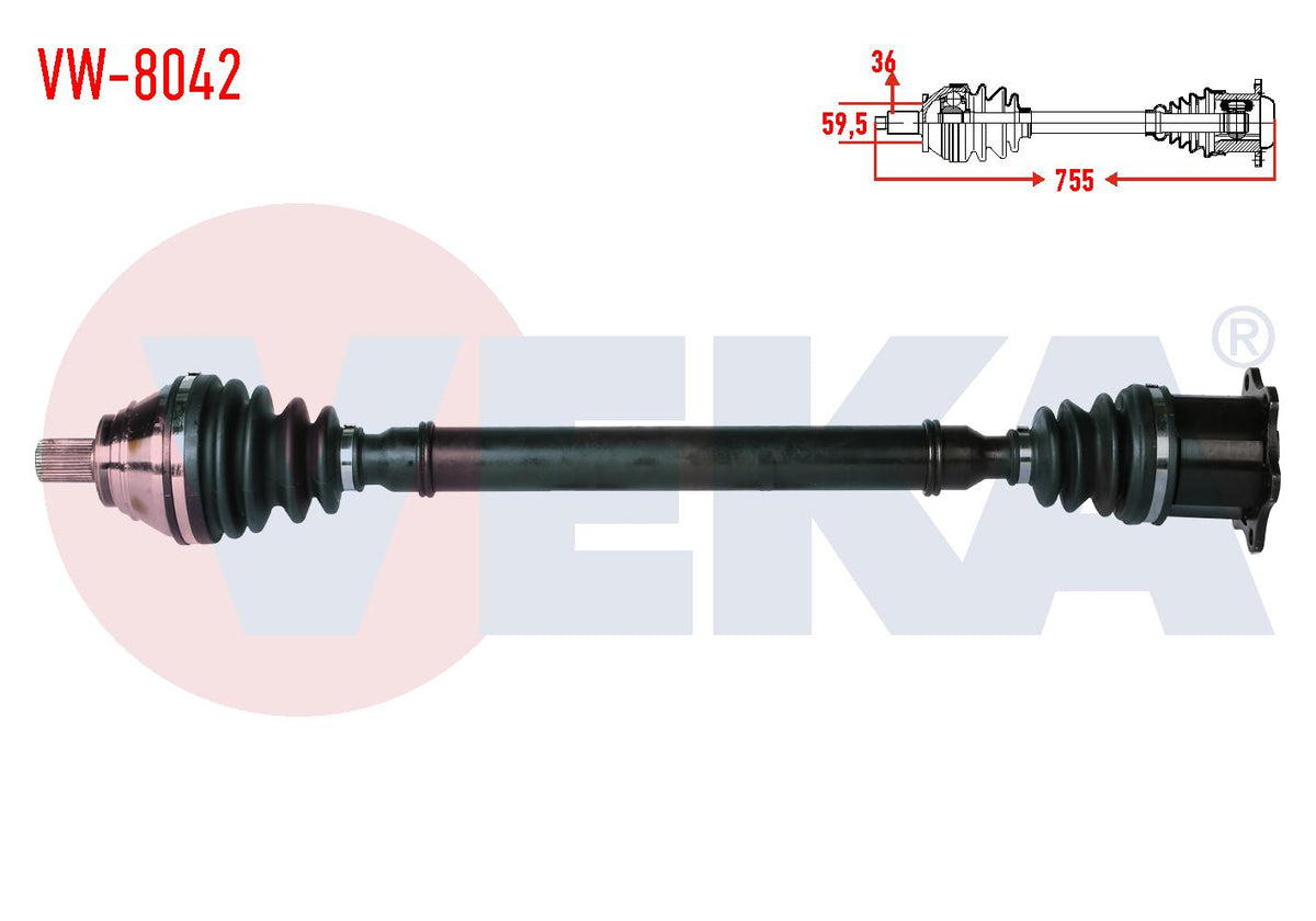 Veka VW-8042 Complete Axle Right Front Volkswagen Golf V (1K1) 2.0 TDI A-T Pair Clutch 6 Speed Bma — Axles, CV Joints & Boots