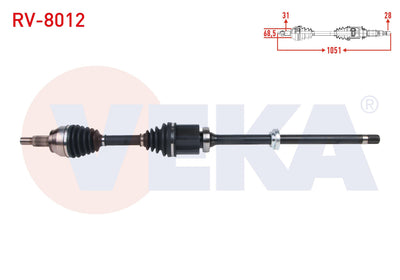 Veka RV-8012 Complete Axle Right Front Length 1051mm Land Rover Evoque (L538) 2.0 Td4-2.2 Td4 A-T — Axles, CV Joints & Boots