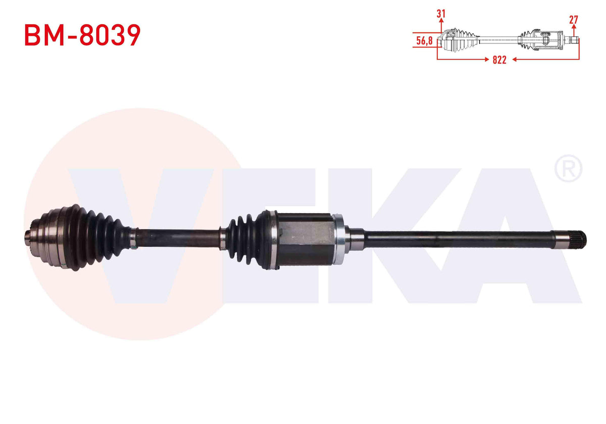 Veka BM-8039 Complete Axle Right Front BMW X1 (E84) 2.0 D xDrive A-T / M-T Length 822 mm 2011 — Axles, CV Joints & Boots
