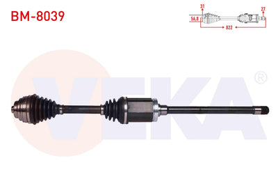 Veka BM-8039 Complete Axle Right Front BMW X1 (E84) 2.0 D xDrive A-T / M-T Length 822 mm 2011 — Axles, CV Joints & Boots