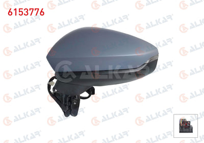 Alkar 6153776 Outer Rear View Mirror Left Electric Aspheric Primed Automatic Folding with Turn Si — Tail, Signal & Reflectors
