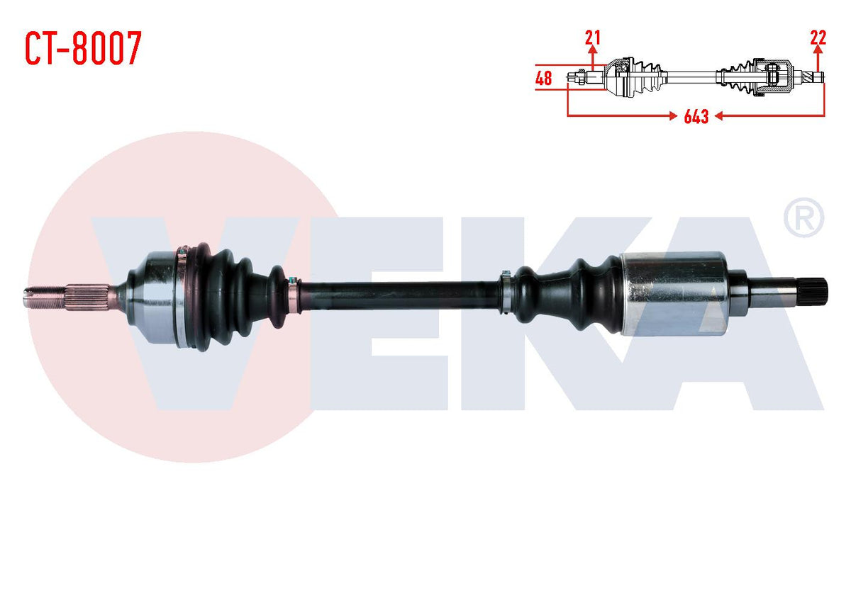 Veka CT-8007 Complete Axle Left Front Citroen C2 (Jm) 1.4 HDi Ma68 Transmission Length 643mm 2003-2009