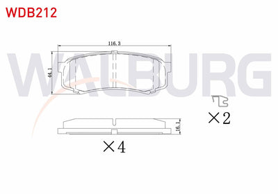 WALBURG WDB212 Brake Pad Rear Toyota Land Cruiser 90 (_J9_) 3.0 D 1996-2002 / 3.0 D-4D 1996-2002 / 3.0 TD 1996-2 — Brake Pads