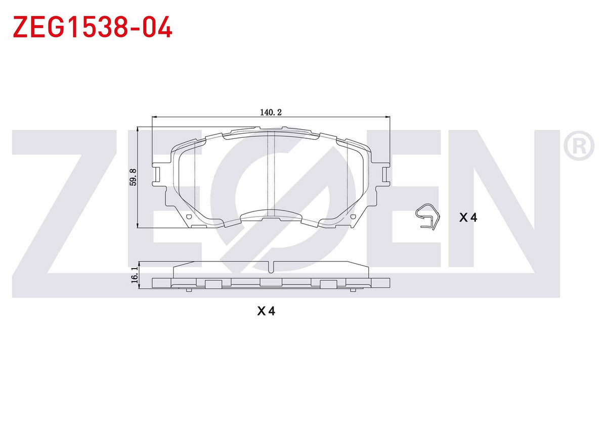 Zegen ZEG1538-04 Brake Pad Front Mazda 6 (Gj,Gh) 2.0 2013-/ 6 (Gj,Gh) 2.2 D 2013
