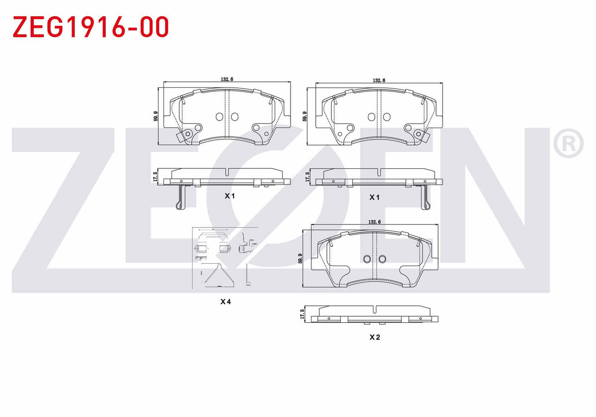 Zegen ZEG1916-00 Brake Pad Front with Wear Indicator Cable Drilled Thin with Bracket Hyundai Elantra 1.6 CRDi-1.6 D-Cvvt 2015