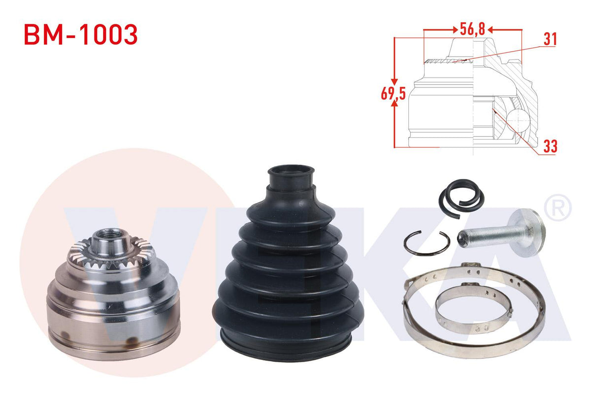 Veka BM-1003 CV Joint Left-Right Front Outer 31X33x56,8 Length 69 — Axles, CV Joints & Boots
