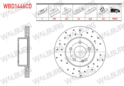 WALBURG WBD1446CD Brake Disc Front Air Coated Performance Drilled 5 Bjn 295X24x69x61 Mercedes C Series — Brake Rotors & Drums