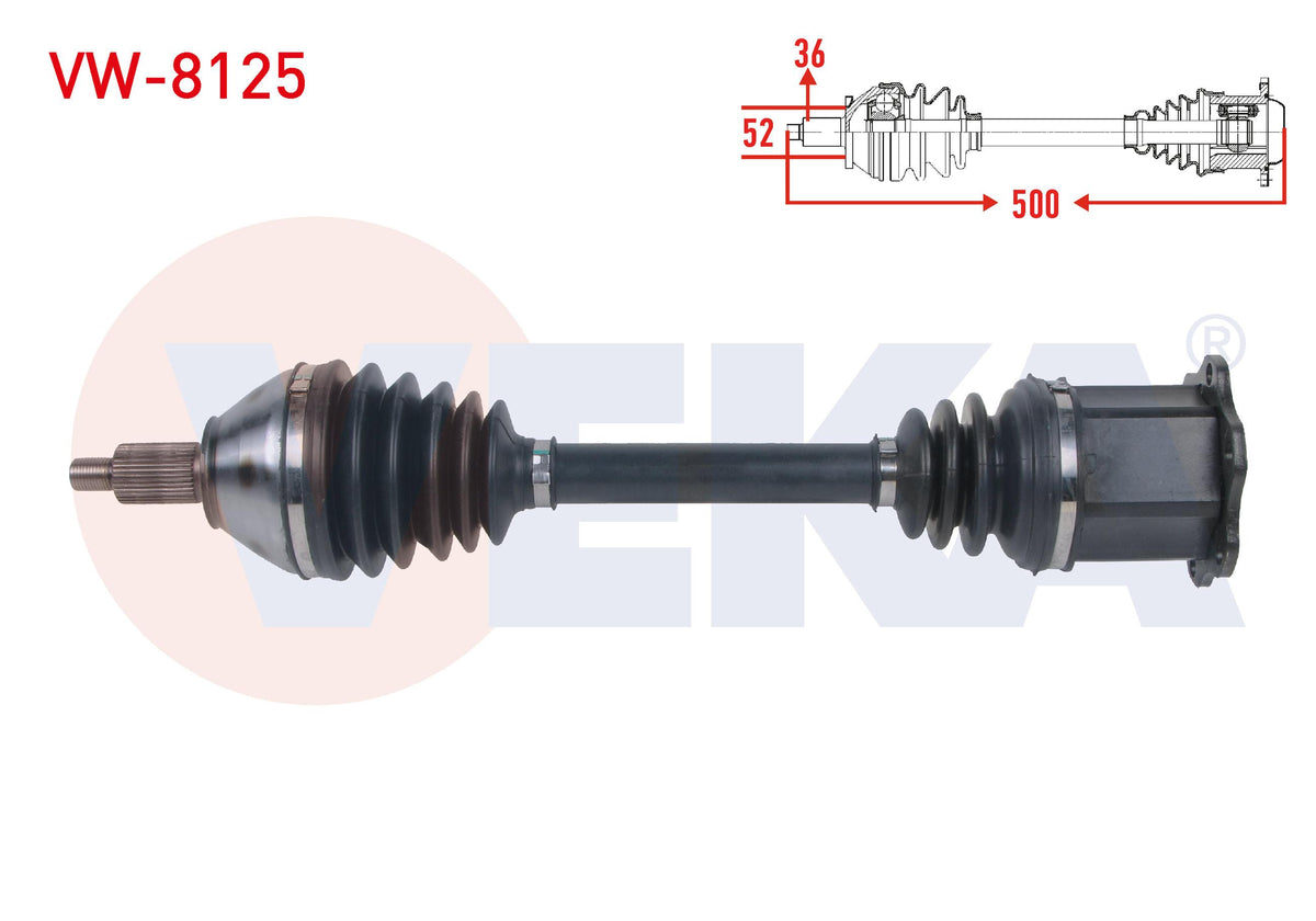 Veka VW-8125 Complete Axle Left Front Length 500mm Volkswagen Polo — Axles, CV Joints & Boots