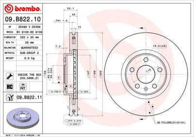 Brembo 09.B822.11 Brake Disc Front UV Coated Audi Q5 — Brake Rotors & Drums