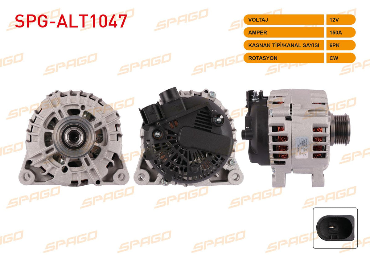 SPAGO SPG-ALT1047 Alternator 12V 150A 6Pk (Alt8128) Focus III-Fiesta VI-Connect 13-/ Volvo S40 S60 S80 — Starting & Charging