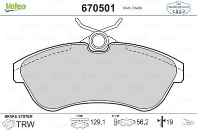 Valeo 670501 Brake Pad Front Citroen C2/C3 1.4-1.6 HDi 03> — Brake Pads