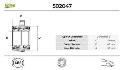 Valeo 502047 Front Wheel Bearing Mitsubishi L200 Cr Su DiD 2005 >