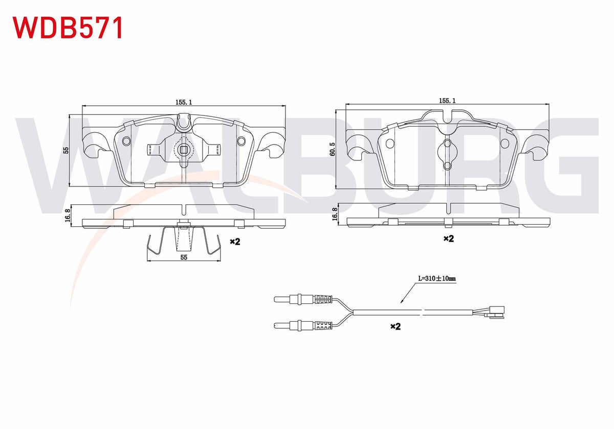 WALBURG WDB571 Brake Pad Front with Connector Peugeot 508 1.6 HDi 2010-/ 508 1.6 E-HDi 2010-/ 508 Sw 1.6 HDi 201 — Brake Pads