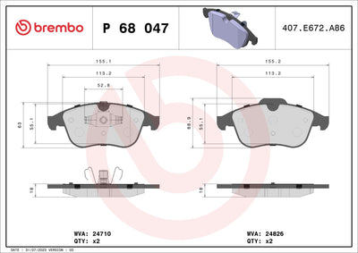 Brembo P68047 Brake Pad Front Renault Laguna III 2.0 16V F4r 2.0 M9r Scenic III 1.5 K9k 1.9 F9q — Brake Pads