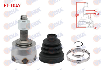 Veka FI-1047 CV Joint Left-Right Front Outer Fiat Grande Punto (199) 1.2 MPI 22X21x51.2 Length 133 — Axles, CV Joints & Boots