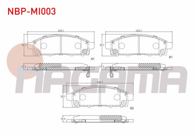 NAGAMA NBP-MI003 Brake Pad Front with Wear Indicator Cable Drilled Mitsubishi L 200 2.4 DI-D 2015-/ Fiat Fullbac — Brake Pads