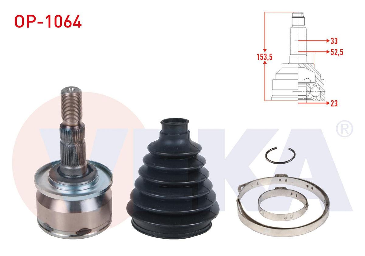 Veka OP-1064 CV Joint Left-Right Front Outer 33X23x52,5 Length 153 — Axles, CV Joints & Boots