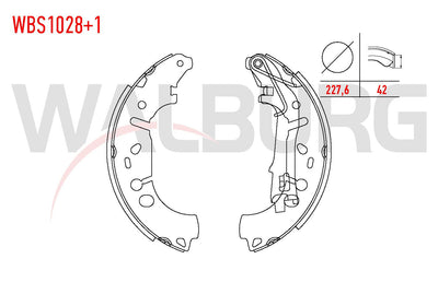 WALBURG WBS1028+1 Brake Shoe Rear + 1mm Daha Thick Fiat Linea (323) 1.3 Mjt with Lever 227 — Brake Cables & Hardware