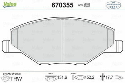 VALEO 670355 Brake Pads - Front 12 Polo Fabia