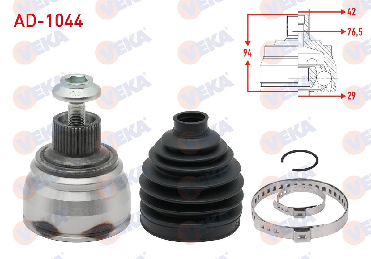 Veka AD-1044 CV Joint Left-Right Front Outer Audi A4 (8K2,B8) 2.0 TDI A-T 42X29x76 — Axles, CV Joints & Boots