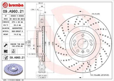 Brembo 09.A960.21 Brake Disc Drilled & Vented Design for — Brake Rotors & Drums