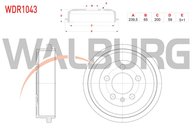 WALBURG WDR1043 Brake Drum Rear 5 Hole Volkswagen Golf IV (1J1) 1.9 TDI 1997-2005 / Polo (6R) 1.2 TDI — Brake Rotors & Drums