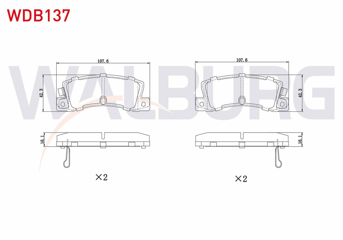 WALBURG WDB137 Brake Pad Rear with Wear Indicator Toyota Avensis (T22) 1.6 Vvt-I 1997-2003 / Avensis (T22) 2.0 V — Brake Pads