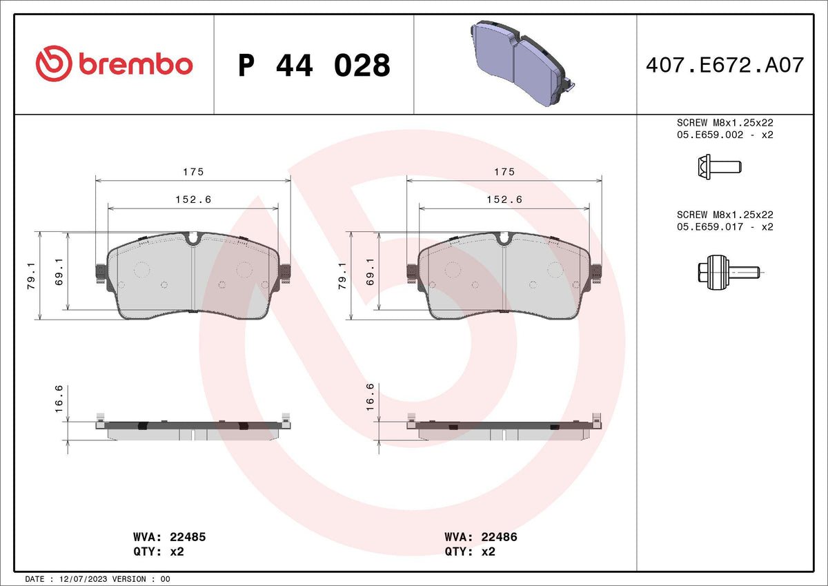 Brembo P44028 Front Brake Pad Land Rover Discovery Sport / Range Rover Evoque — Brake Pads