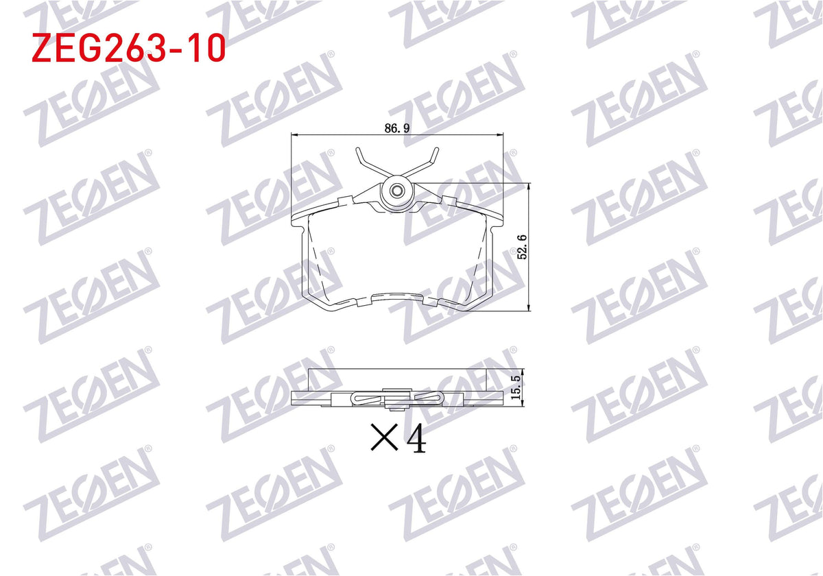 Zegen ZEG263-10 Brake Pad Rear 15,5mm Golf IV-V-VI / Jetta V-VI / Polo III-IV-V-VI / Caddy III / Clio III / Mega — Brake Pads