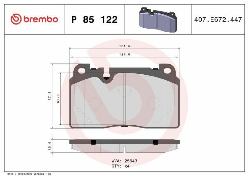 BREMBO Front Brake Pad P85122 - 16mm Thickness for Audi Q5 — Brake Pads