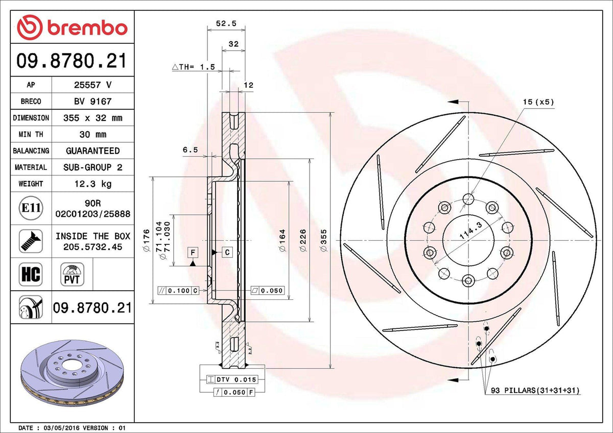 Brembo 09.8780.21 Brake Disc Front UV Coated Aston Martin — Brake Rotors & Drums
