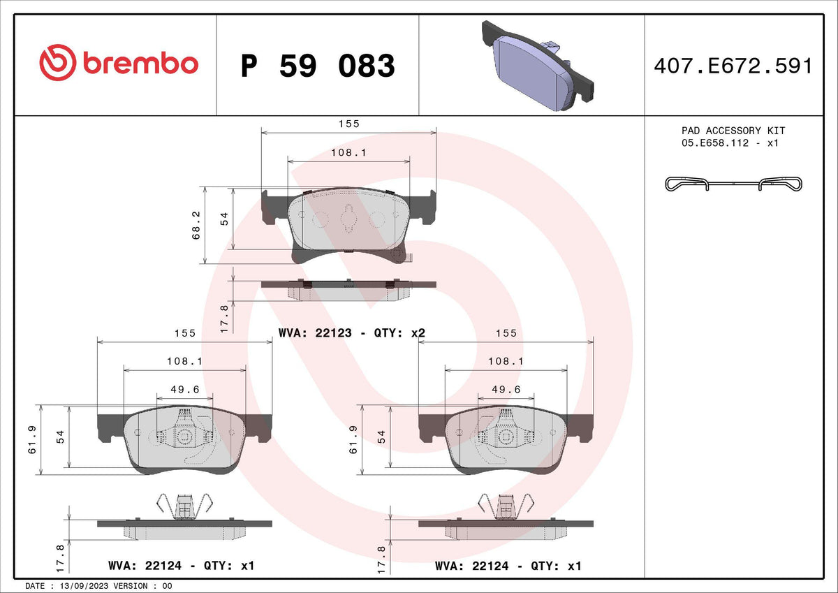 Brembo P59083 Brake Pad Front Low-Met Opel — Brake Pads