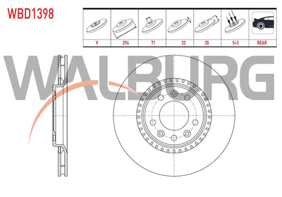 WALBURG WBD1398 Brake Disc Rear Air 5 Bjn 294X22x71x35 Peugeot Expert 1.6 BlueHDi 2016-/ Expert 2.0 HD — Brake Rotors & Drums