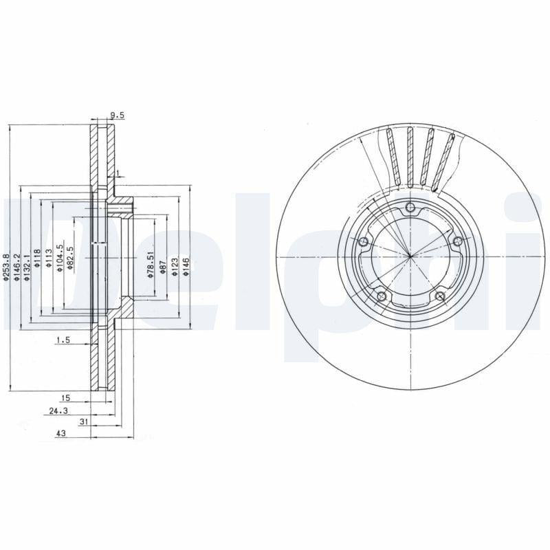 Delphi Front Brake Disc - Ventilated Design for Transit T12 (1994-2000) — Brake Rotors & Drums