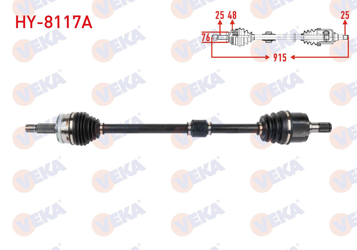 Veka HY-8117A Complete Axle Right Front Length 915mm ABS li 48 Outer Hyundai Getz 1.4 A-T 2006 — Axles, CV Joints & Boots