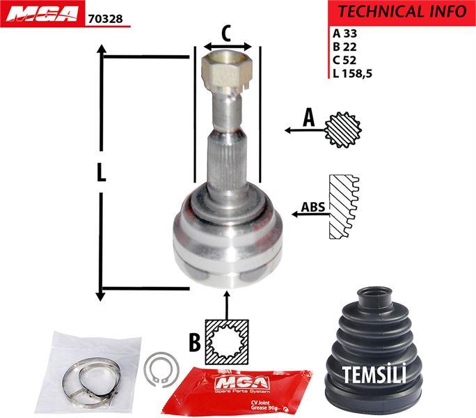 MGA 70328 CV Joint Outer Opel Astra G 1.6 16V 99 > Vectra B — Axles, CV Joints & Boots