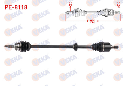 Veka PE-8118 Complete Axle Right Front Length 921mm Peugeot 308 II 1.6 HDi — Axles, CV Joints & Boots