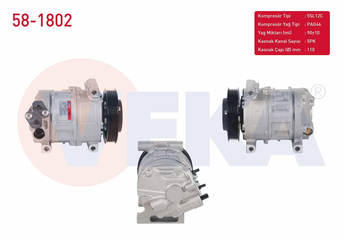 Veka 58-1802 A/C Compressor 5Pk 110mm Alfa Romeo MiTo