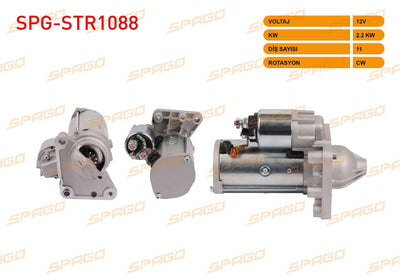 SPAGO SPG-STR1088 Starter Motor 12V 2.2Kw 11 Outer Cw (Str3190) Partner Expert 207 307 407 508 /Berling — Starting & Charging