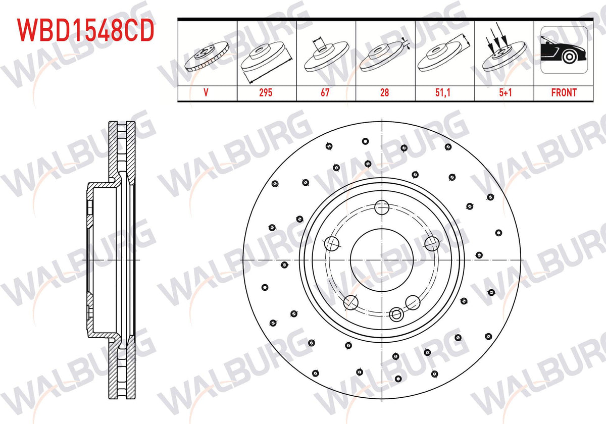 WALBURG WBD1548CD Brake Disc Front Air Coated Performance Drilled Mercedes A Series (W176) A 220 CDI 5 — Brake Rotors & Drums