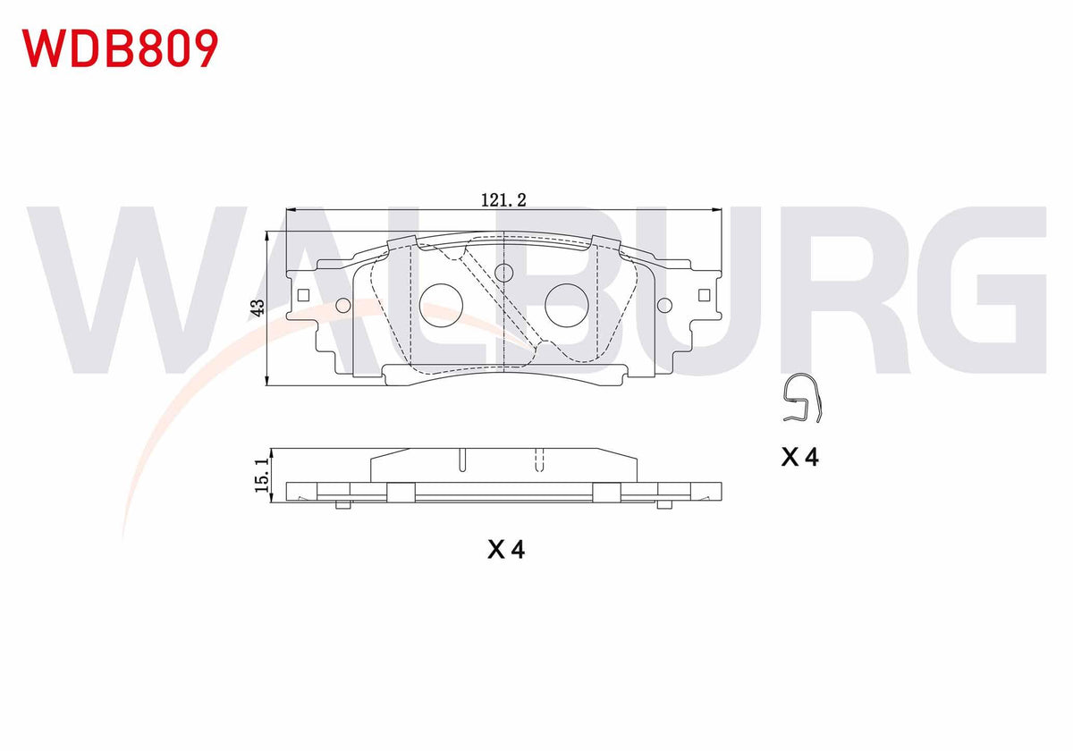 WALBURG WDB809 Brake Pad Rear Toyota C-Hr 1.2 T-1.8 Hybrid 2016-/ Lexus Rx (_L2_) 2.0 T-3.5 T 2015-/ Nx (_Z1_) 2 — Brake Pads