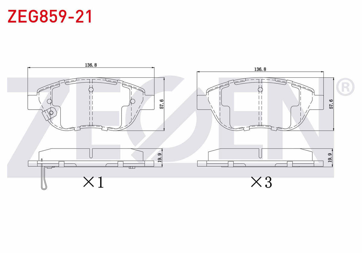 Zegen ZEG859-21 Brake Pad Front with Wear Indicator Opel Corsa D 1.3 CDTi 90 Hp 2006-2014 / Corsa D 1.4 90 Hp 2006-2014 / Fiat 500L 1.3 Mjt 2012-/ 500L 1.4 2012-/ Geely Emgrand Ec7 1.5 2010-2014