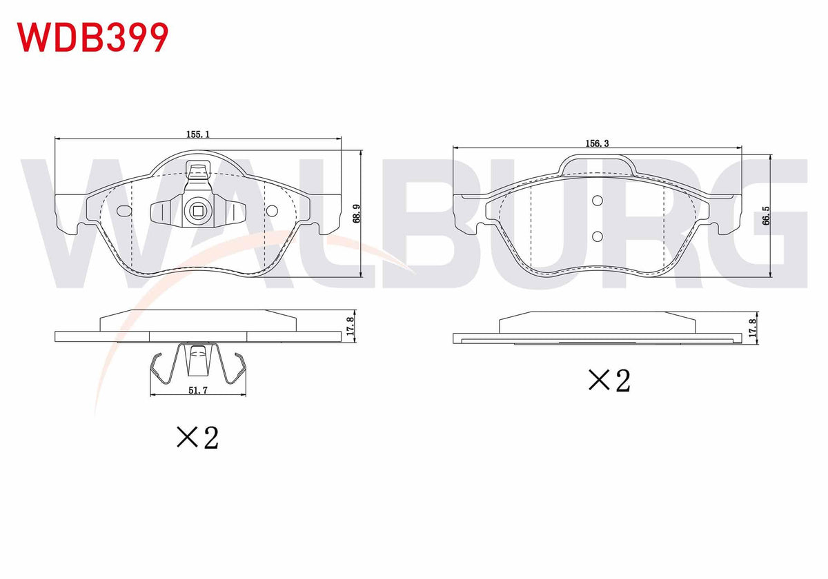 WALBURG WDB399 Brake Pad Front Renault Megane II (Bm0 / 1 — Brake Pads